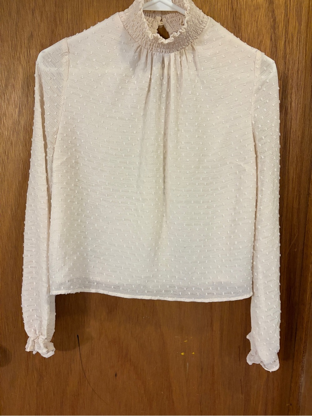 Smocked High-Neck Blouse in Cream